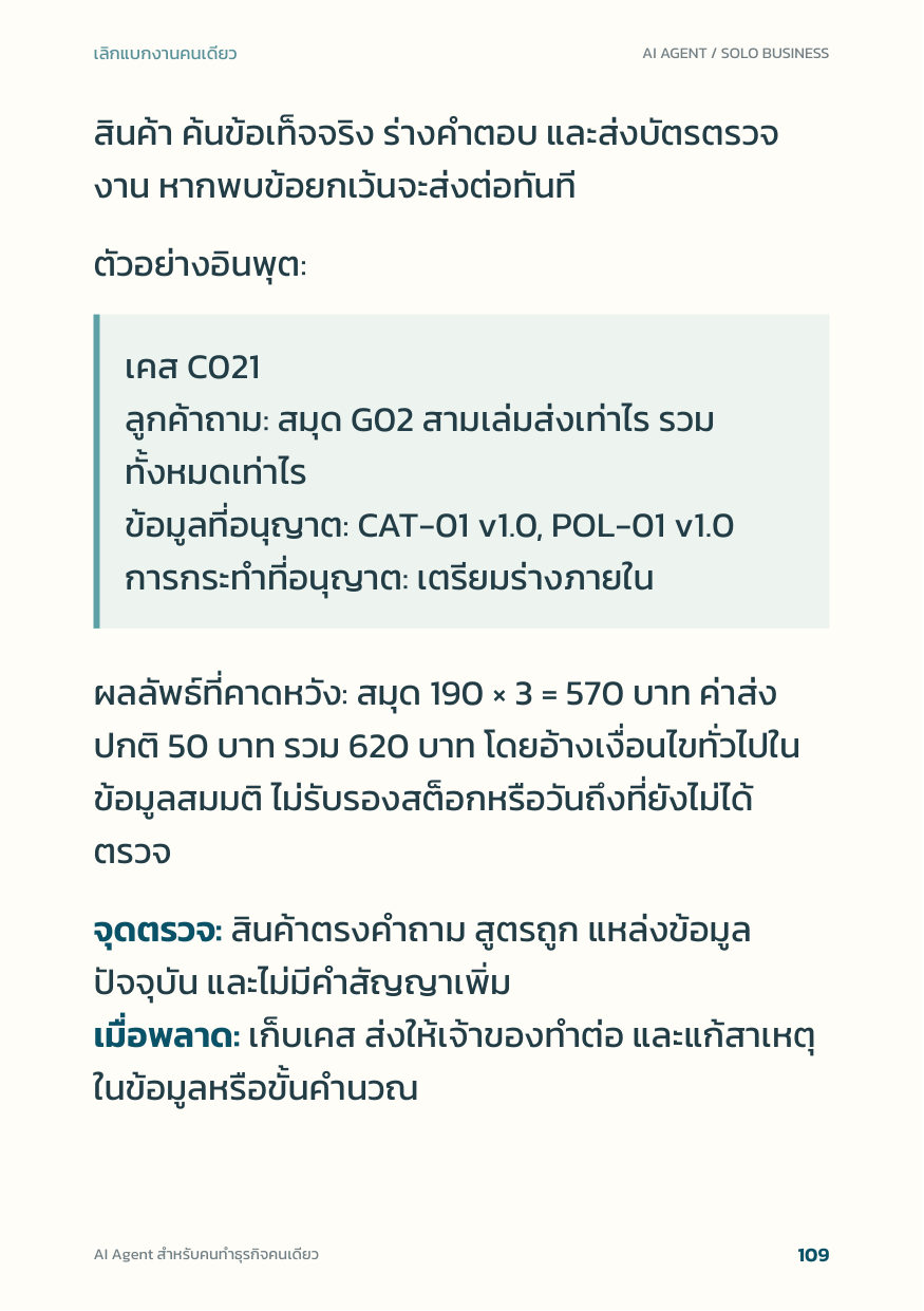 หน้า 109: ตัวอย่างอินพุตและจุดตรวจของระบบร่างคำตอบลูกค้า