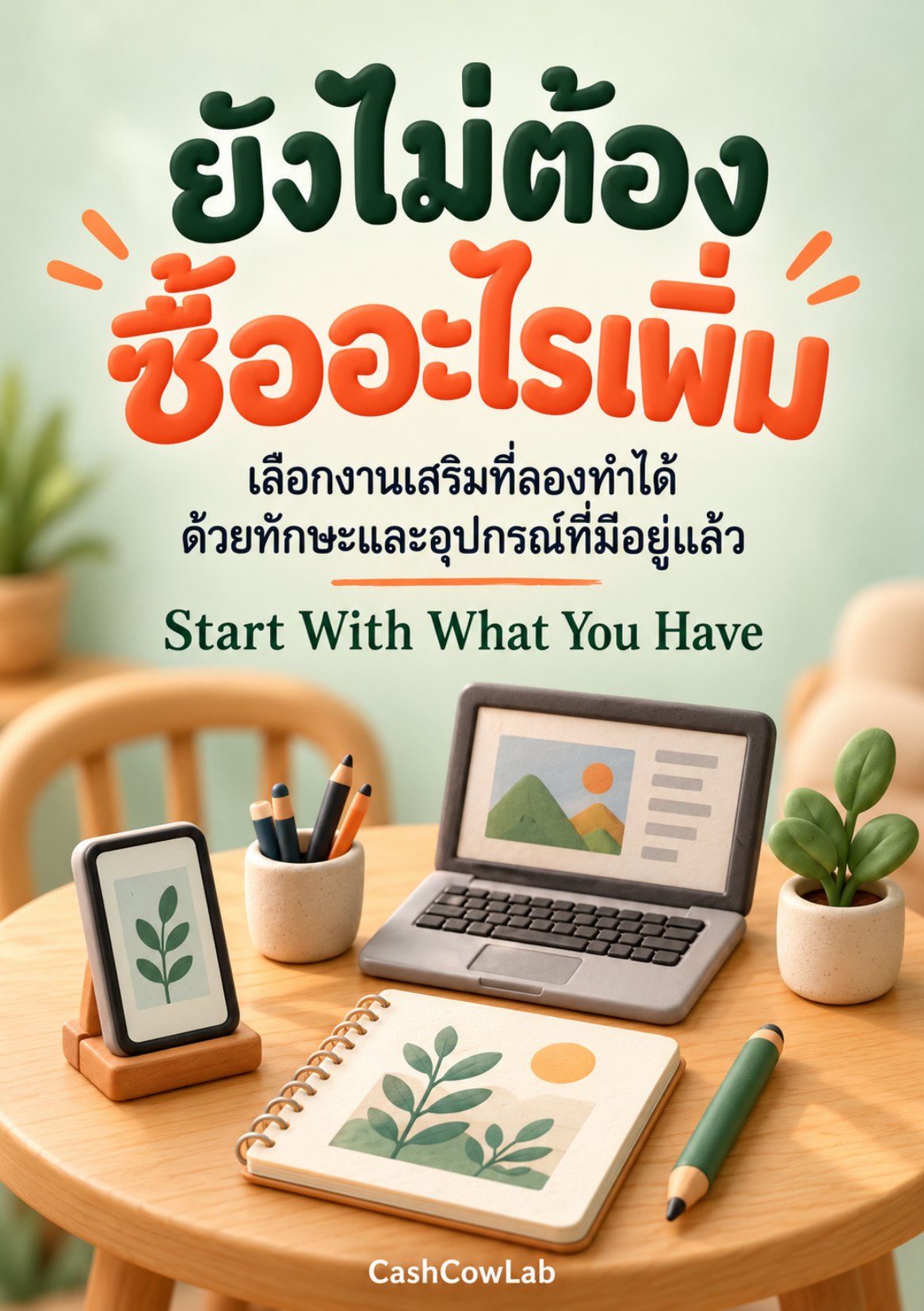 ปกหนังสือ ยังไม่ต้องซื้ออะไรเพิ่ม — เลือกงานเสริมที่ลองทำได้ ด้วยทักษะและอุปกรณ์ที่มีอยู่แล้ว